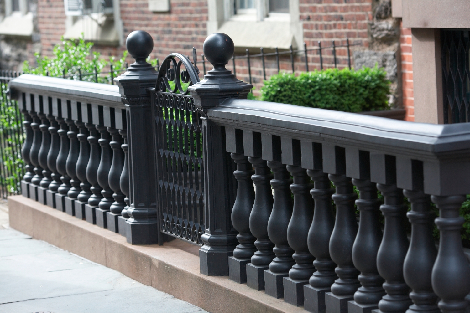 Close-up of cast iron low railing for balcony in Manhattan