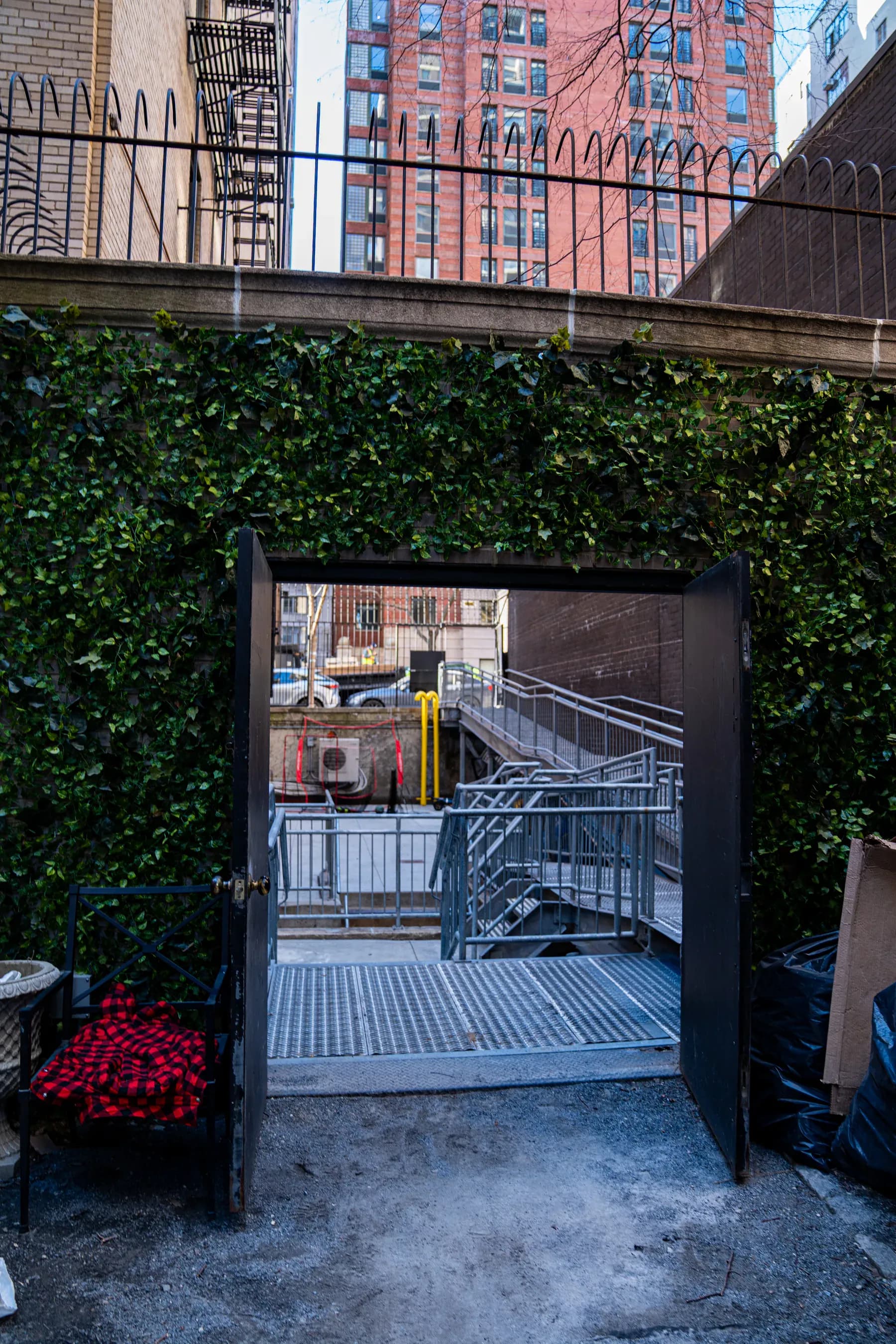 View through the landscaped entry toward the completed access improvements
