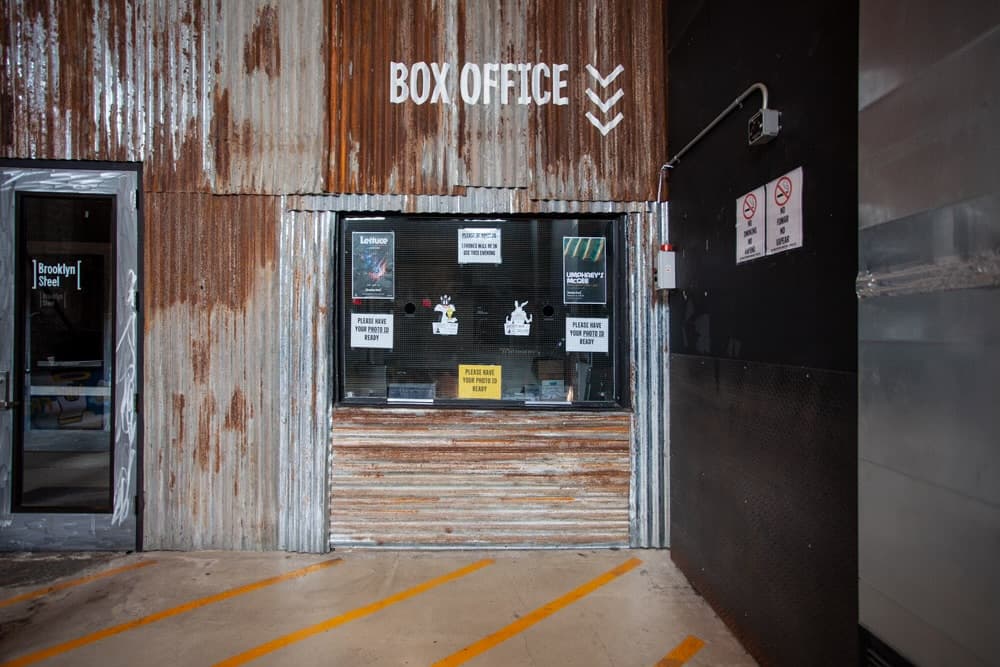 Brooklyn Steel box office clad in corrugated metal
