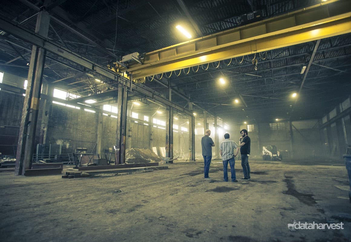 Industrial interior during the early conversion of Brooklyn Steel