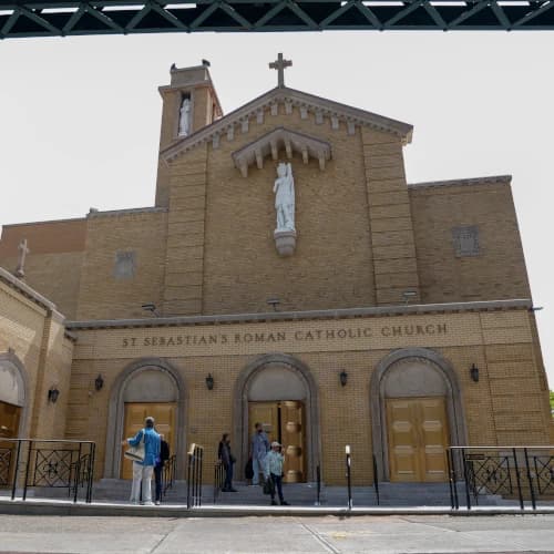 Restored front façade of St. Sebastian RC Church