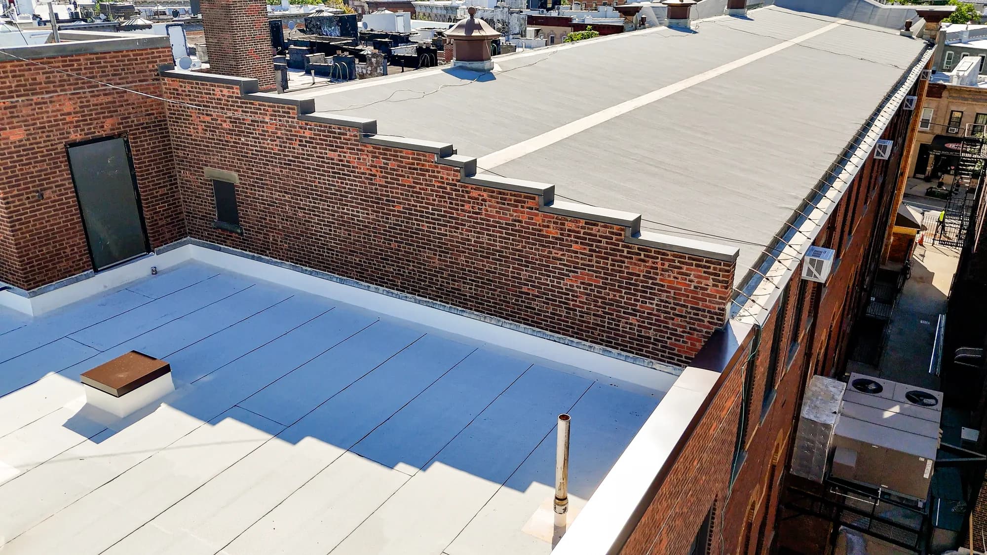 Completed roof and brick parapet sections at St. Matthias RC Church