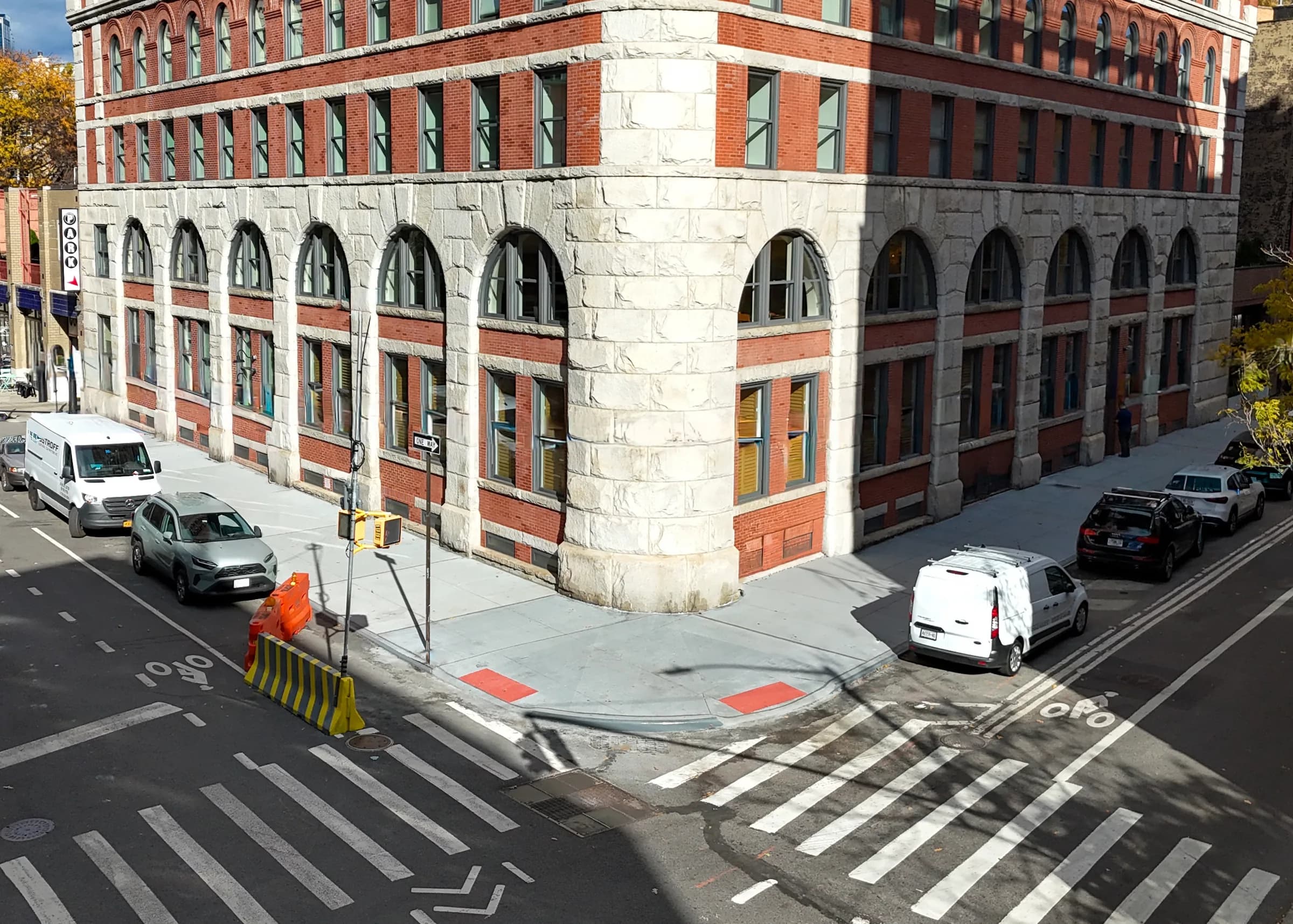 Aerial corner view of the completed sidewalk at 275 West 10th Street