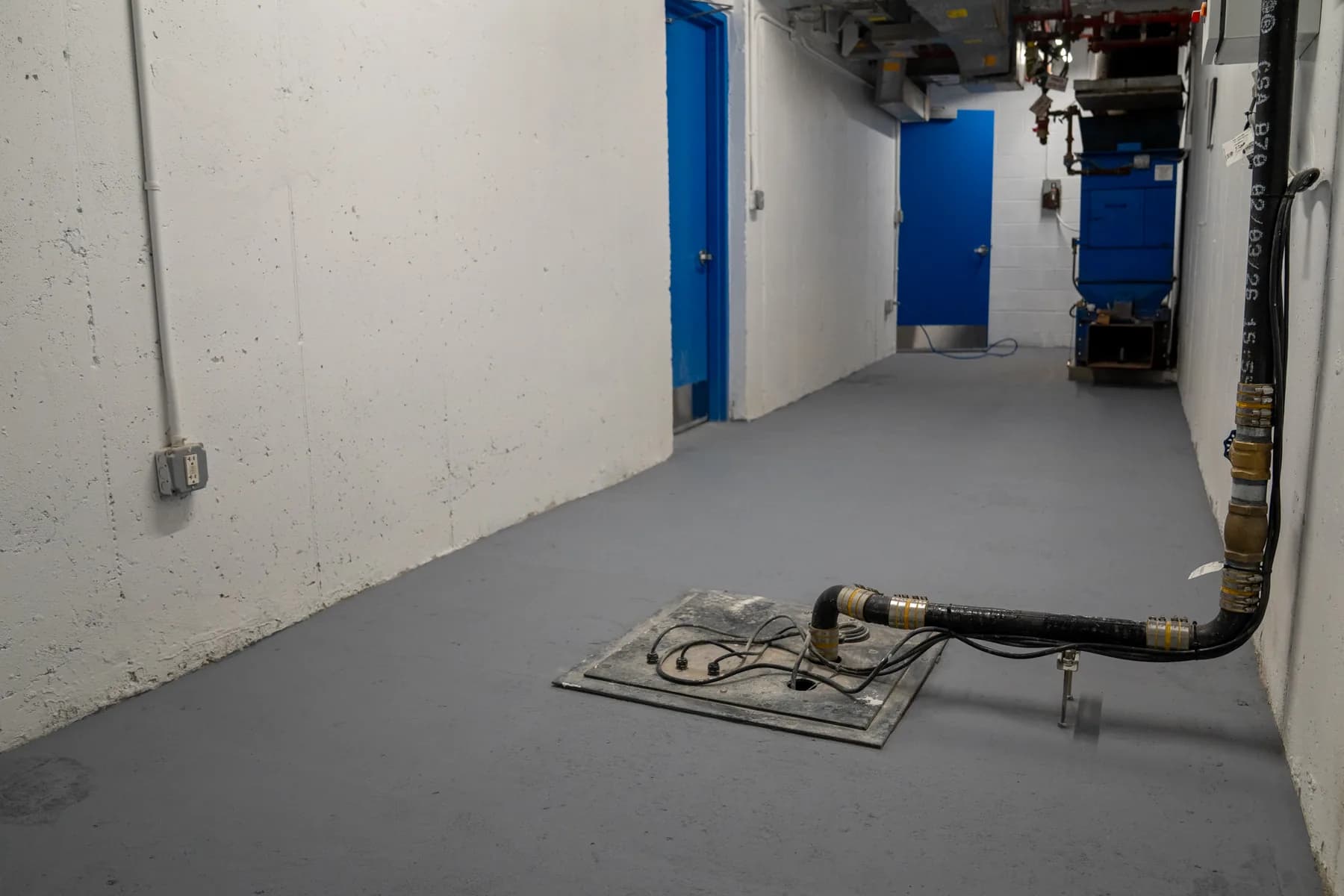 Completed open service space with continuous protective flooring