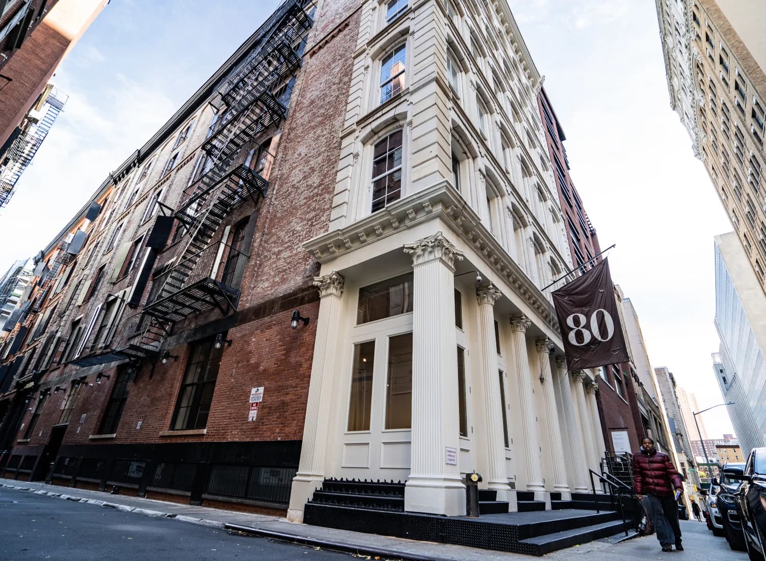 Restored cast-iron and brick façades at 80 White Street in Tribeca